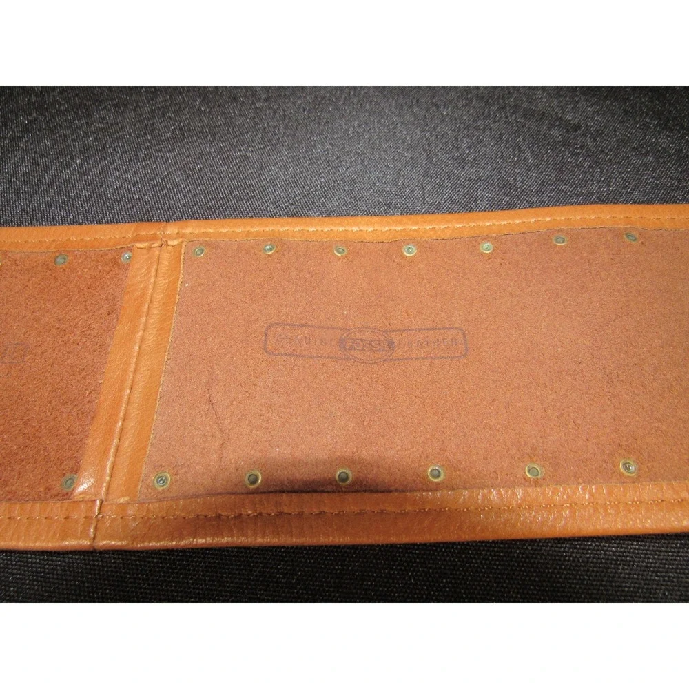 Fossil Womens Tan Leather Wide Medallion Buckle Studded Waist Belt Large